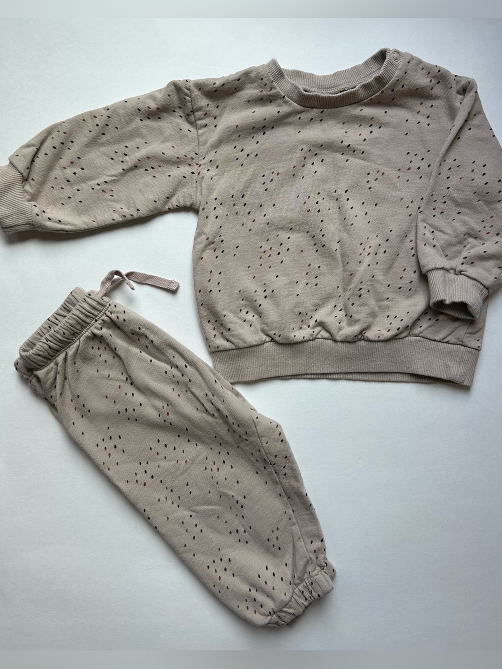 H&M Organic Cotton Neutral Beige Kids Sweatshirt and Jogger Set